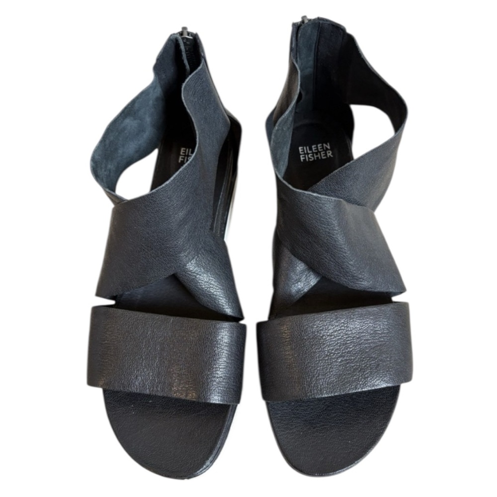 Eileen Fisher Sandals Womens 9 Black Sport Tumbled Leather